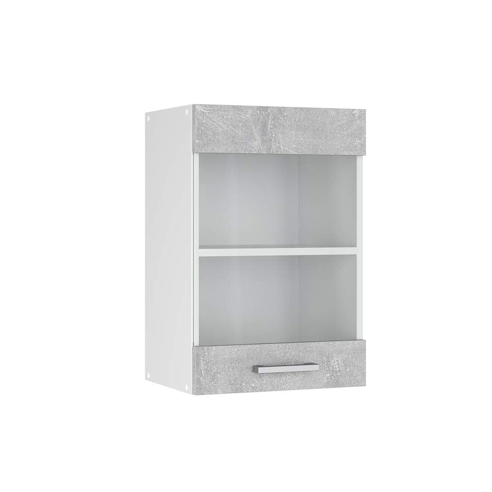 Vicco Küchenschrank Glas R-Line, Beton/Weiss, 40 cm Beton Hängeglasschrank 40cm, Beton Hängeglasschr