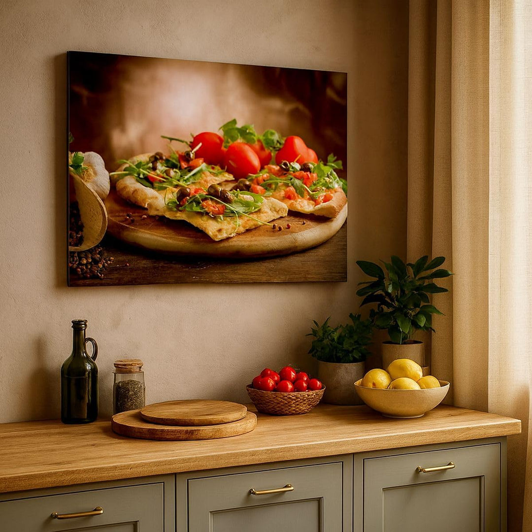 Bilder auf Leinwand 100x70cm Leinwandbild Pizza Vegetarier Italien Essen Gross Wanddeko Bild Schlafz