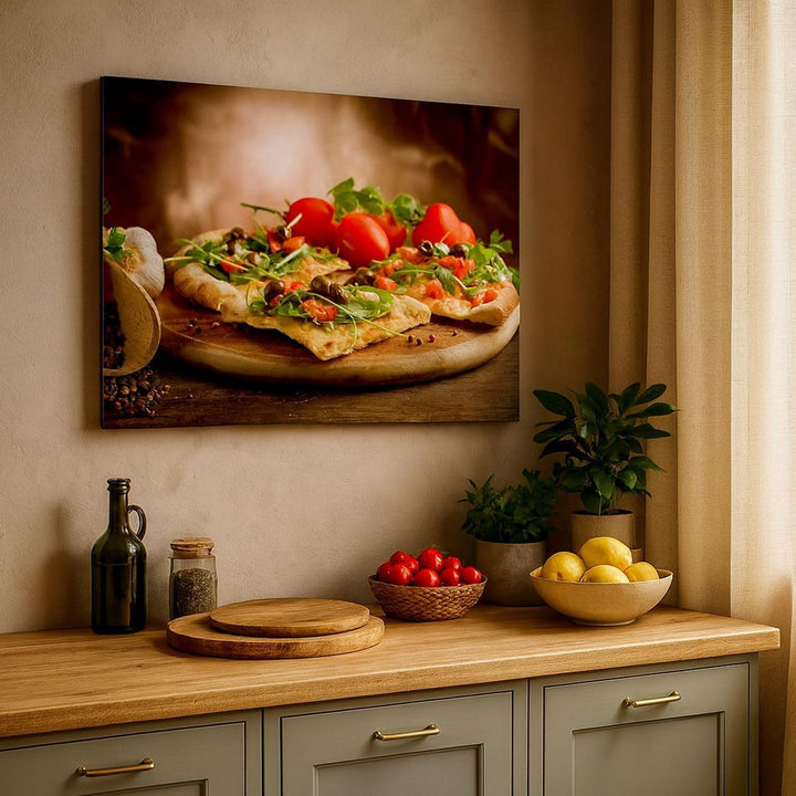 Bilder auf Leinwand 100x70cm Leinwandbild Pizza Vegetarier Italien Essen Gross Wanddeko Bild Schlafz