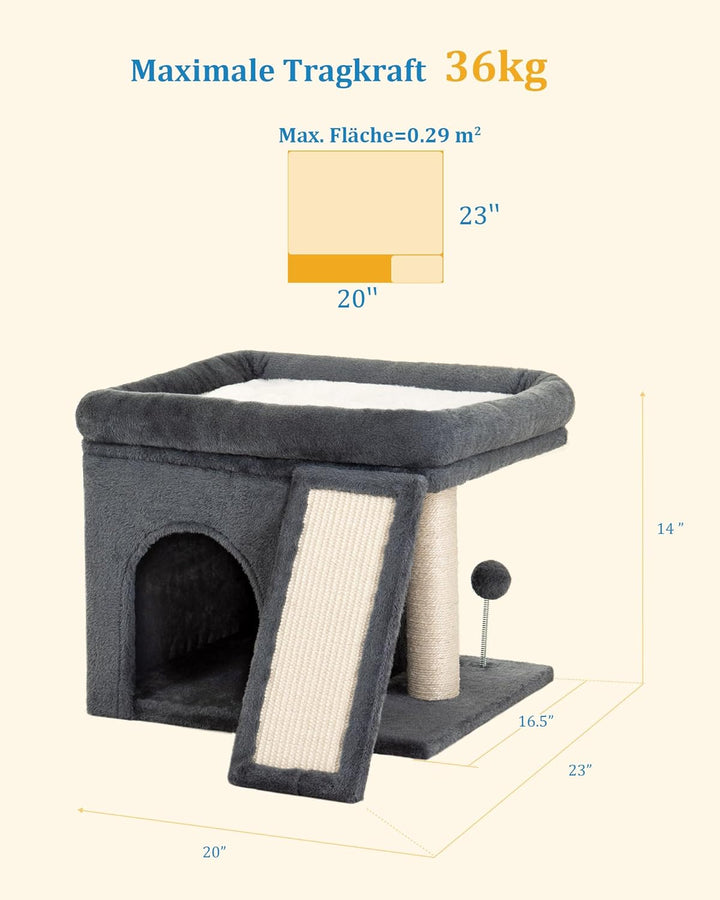 Kratzbaum für Grosse Katzen Stabil, Katzenbaum mit Gross Liegefläche(51x41cm), 2 Tier Katzenhöhle To