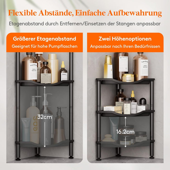 Lifewit Duschablage Stehend, 3 Ablagen Kunststoff Duschregal Ohne Bohren, Höhen Verstellbar Duschreg