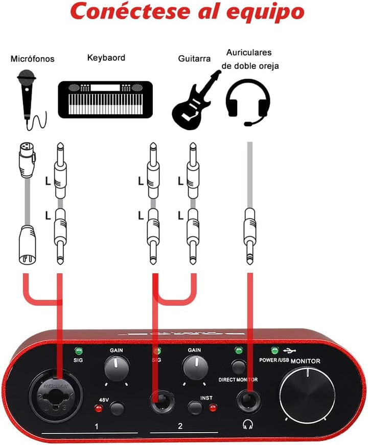 BOMGE BMG11S USB-Audio-Schnittstelle (24 Bit/192 kHz) mit XLR, 48 V Phantomspeisung, für Gitarristen