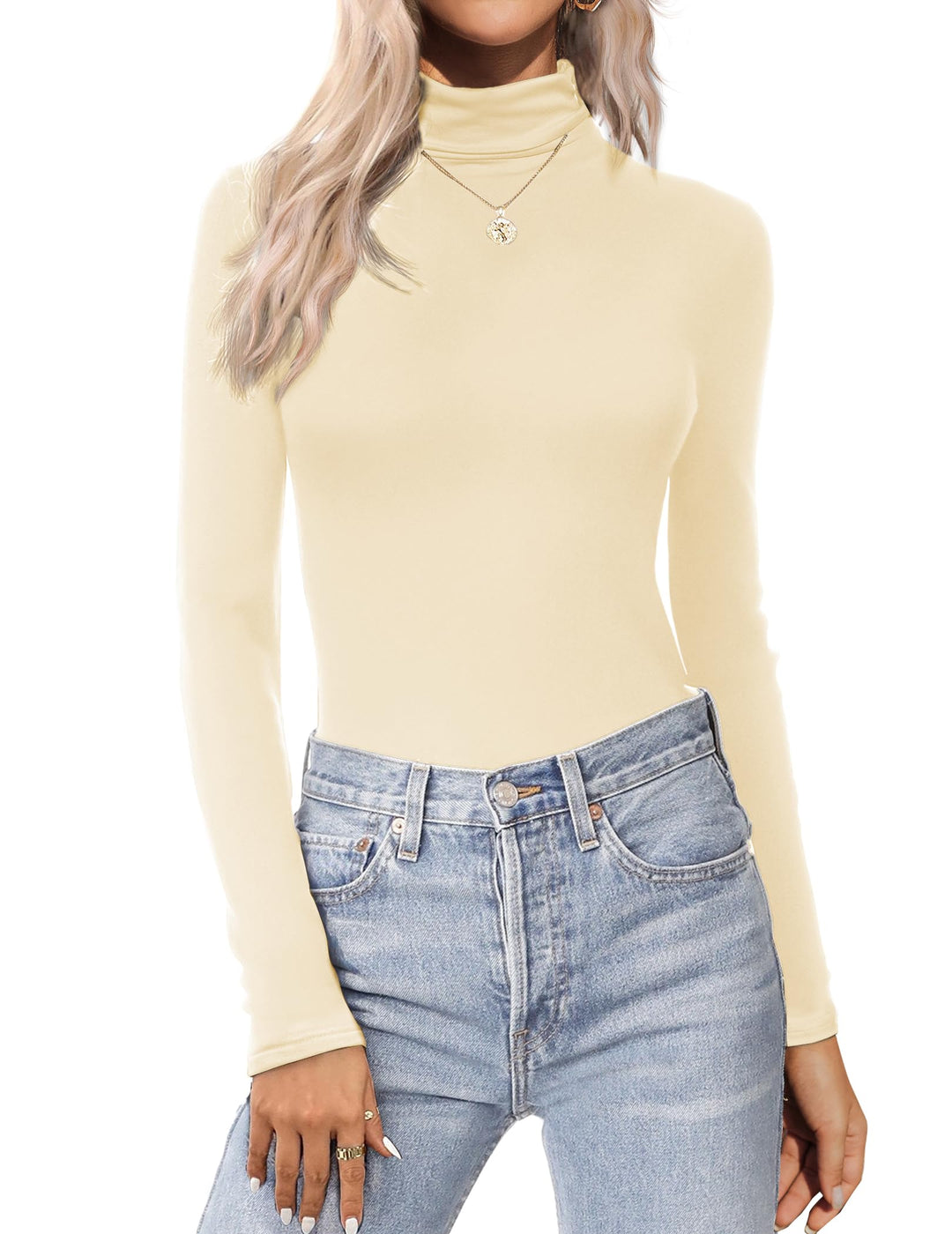 Zeagoo Damen Long Sleeve Shirt Rollkragen Slim Fit Basic Oberteile Elegant Hemd Tshirts Stretch Unte