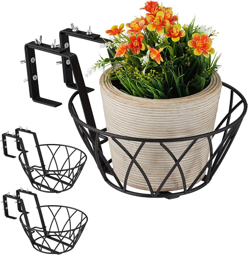 Relaxdays Blumentopfhalter Balkon, 3er Set, Metall, verstellbar, Blumentopfhalterung zum Einhängen,