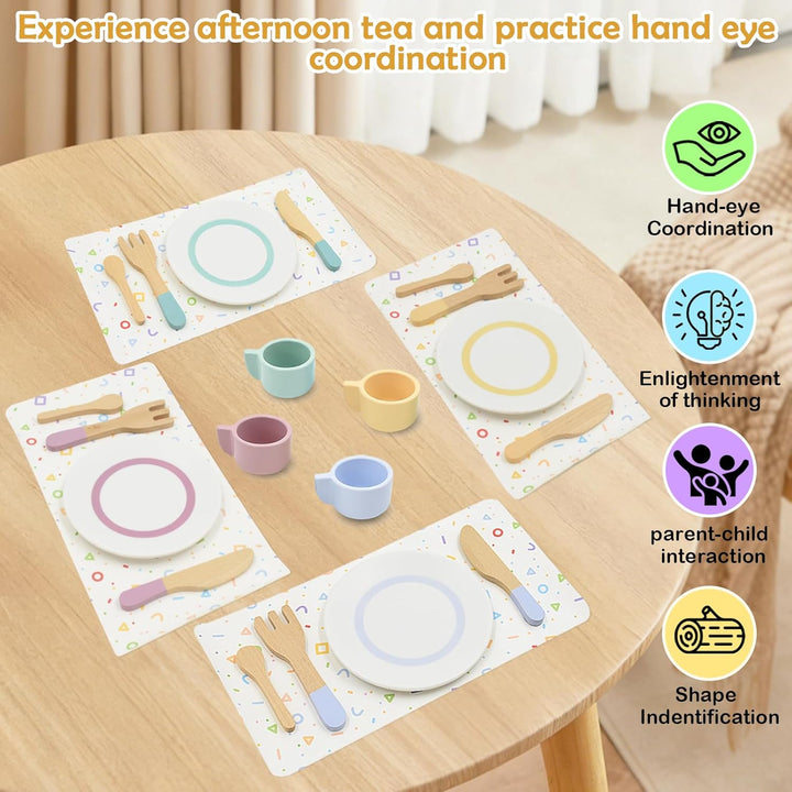 Kinderküche zubehör Holz, Holz-Teebesteck für die Küche, Spielküchenausstattung, Rollenspielzeug, Ge