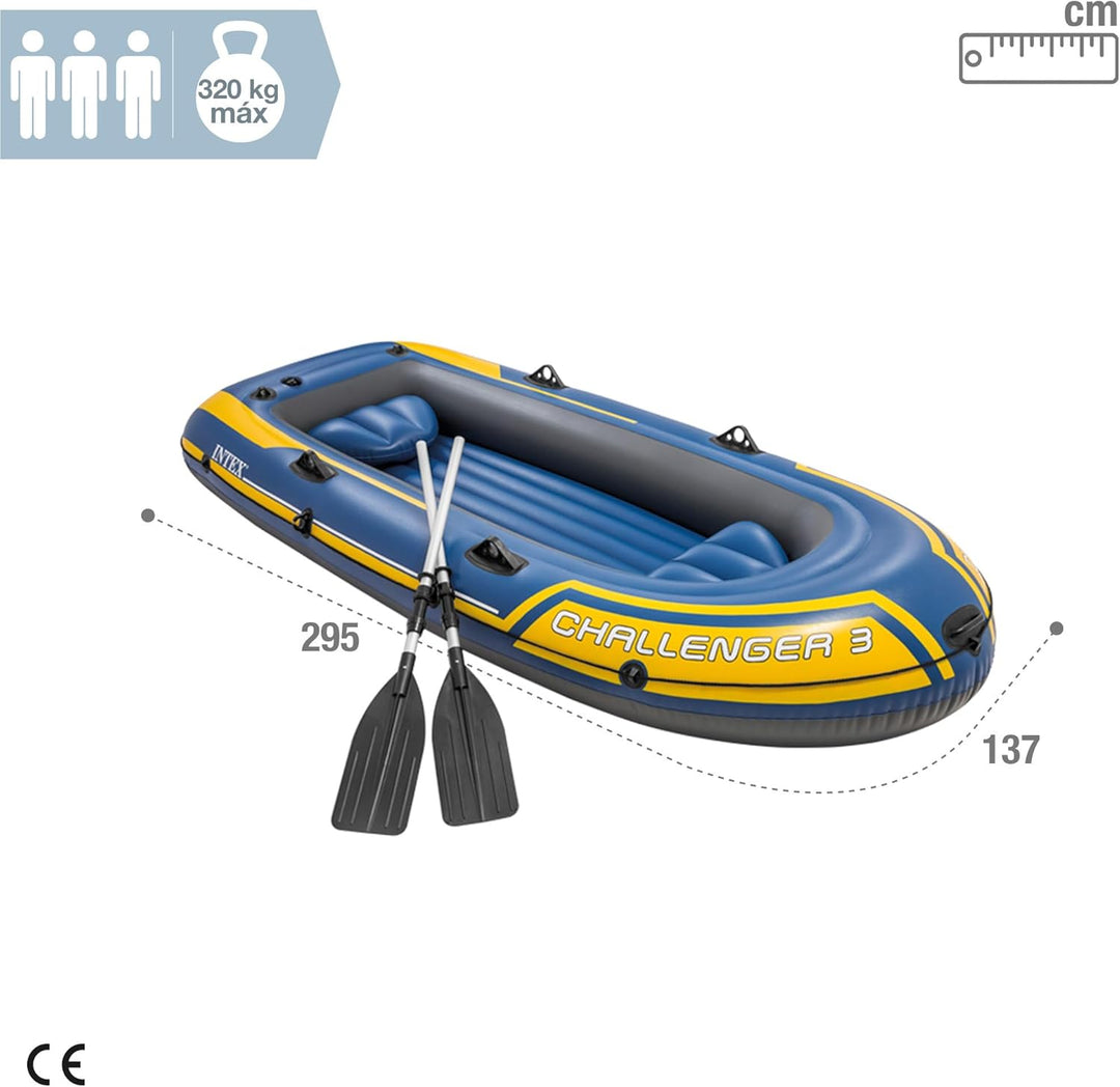 Intex Challenger 3 Set Schlauchboot - 295 x 137 x 43 cm - 3-teilig - Blau / Gelb Single, Single