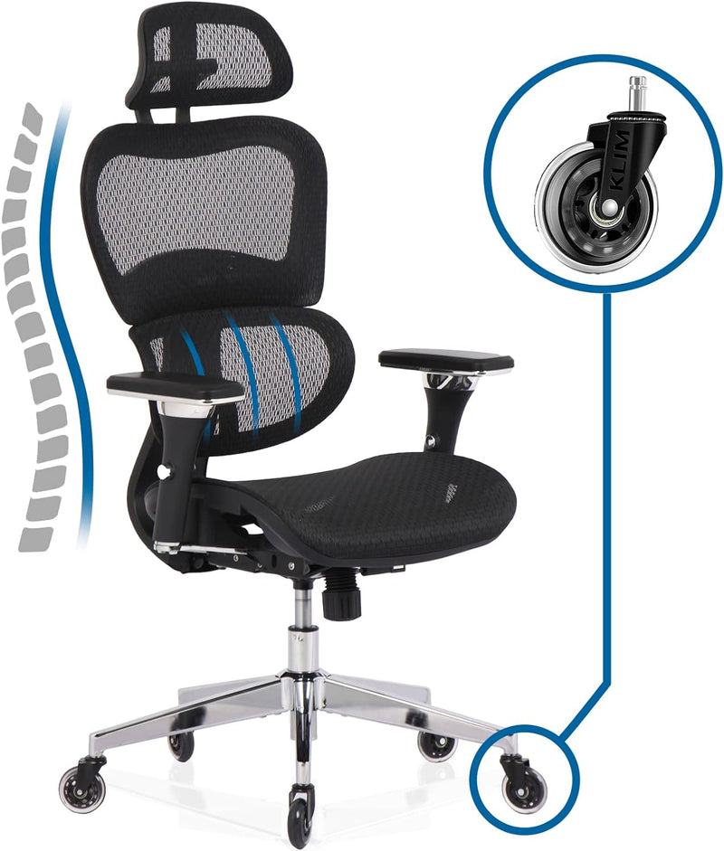 KLIM K800 Ergonomischer Bürostuhl - NEU 2023 - Ergonomischer Sitz mit dynamischer Lendenwirbelstütze