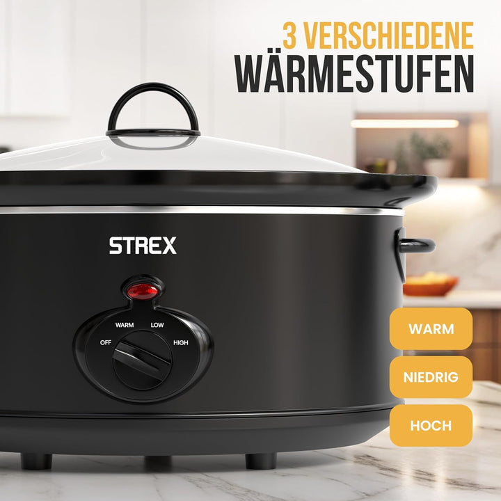 Strex Schongarer Slowcooker 3.5L - Herausnehmbarer Keramik-Innenbehälter - Warmhaltefunktion - Slow
