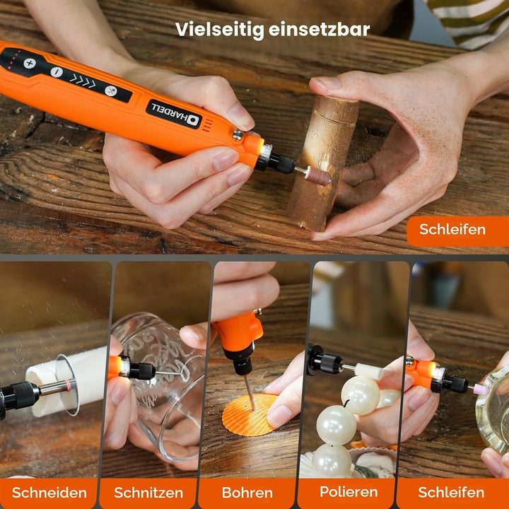 HARDELL Mini Akku Rotationswerkzeug mit LED, 5 Geschwindigkeiten (5000-18000 U/min), 3,7V Multifunkt