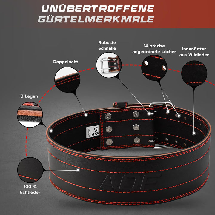AQF Gewichthebergürtel Herren - 6mm 100% Echtem Leder Trainingsgürtel - Rückenstützgürtel Gym Liftin