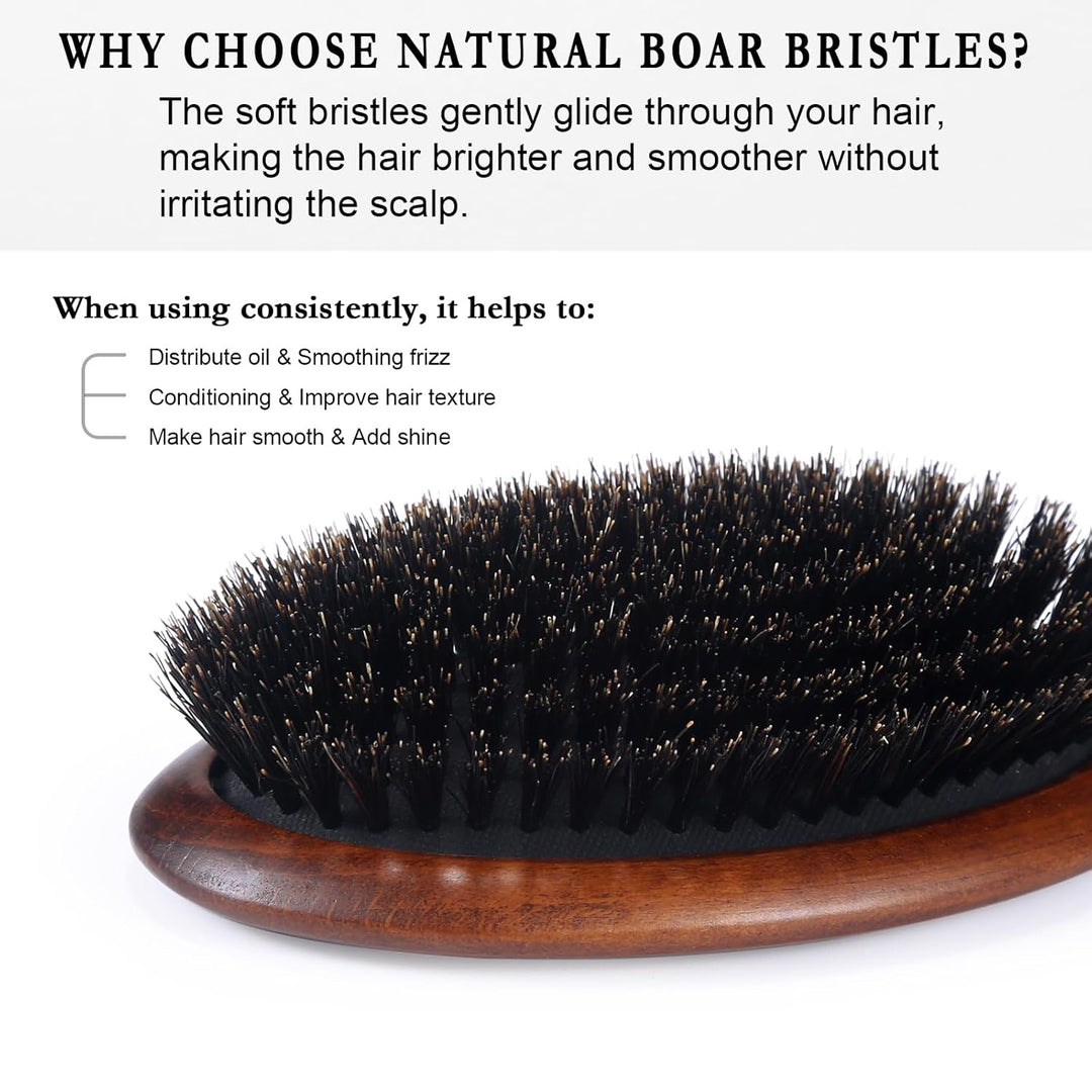 BESTOOL Haarbürste, Wildschweinborsten Bürste für Damen Herren Kinder, Buche Paddel Naturborsten für