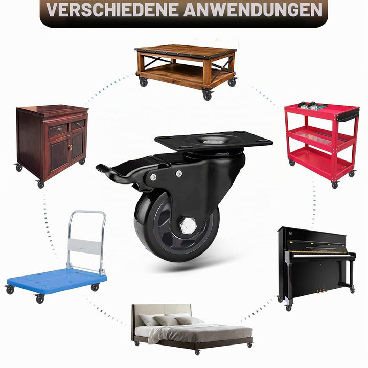 RRIUTO 4 Lenkrollen mit Bremse, 75 mm Transportrollen mit Bremse Strandkorbrollen Möbelrollen für Mö
