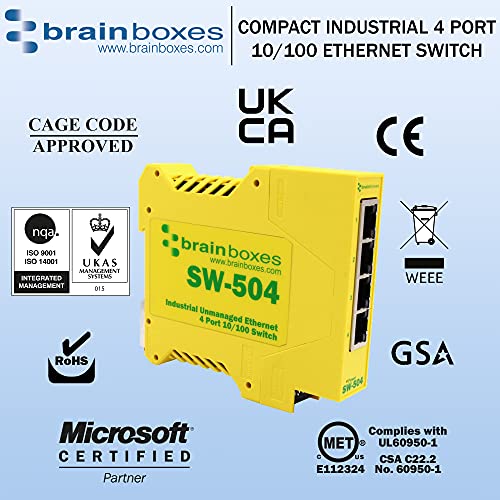 Brainboxes Ethernet auf 3 Relaisadapter, 4 Anschlüsse 10/100 4 Port 10/100 Industriell, 4 Port 10/10