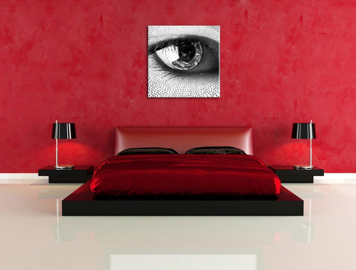 Pixxprint Auge mit binärischen Code Schwarz/Weiss, Format: 70x70 auf Leinwand, 70x70