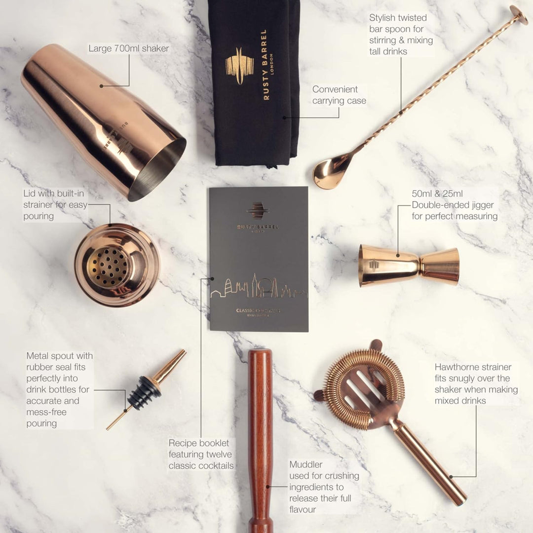 Rusty Barrel Park Lane Cocktail Set zum Selbermixen – Kupfer Geschenkset Manhattan Edelstahl Cocktai