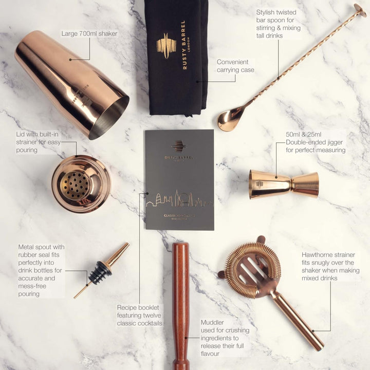 Rusty Barrel Park Lane Cocktail Set zum Selbermixen – Kupfer Geschenkset Manhattan Edelstahl Cocktai