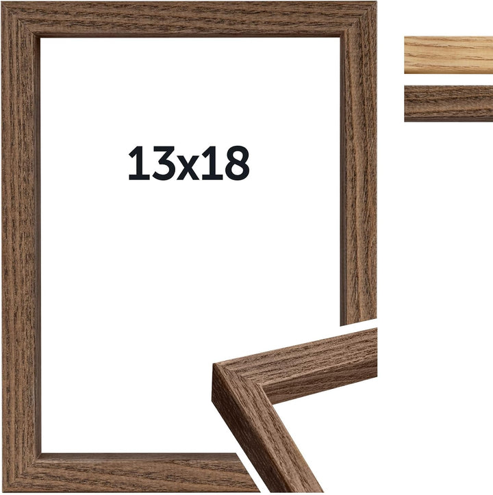 DÖRR Bilderrahmen Oakwood Block 13x18 dunkelbraun, Eiche-Massivholz, Echtglas, mit Passepartout, Hoc