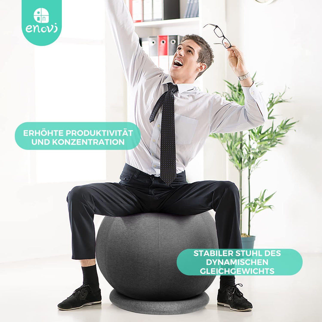 ENOVI ProfiBalanceΩ Sitzball Büro Ergonomisch Mit Stuhlhussen,Stabilität Ringbasis,Für Büro&Zuhause,