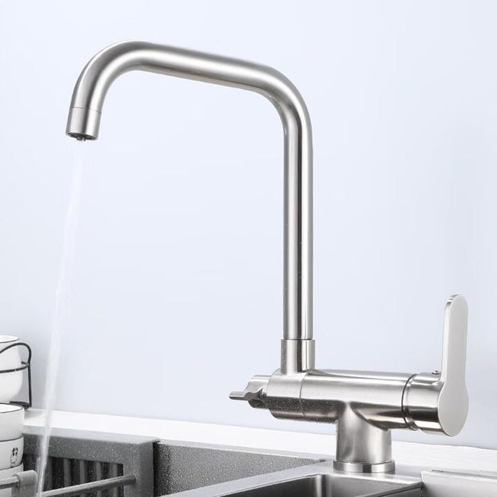 Küchenarmatur 3 Wege, Wasserhahn Küche Klappbar Vorfenster, 360° Schwenkbar 2 Griffe Messing Spültis