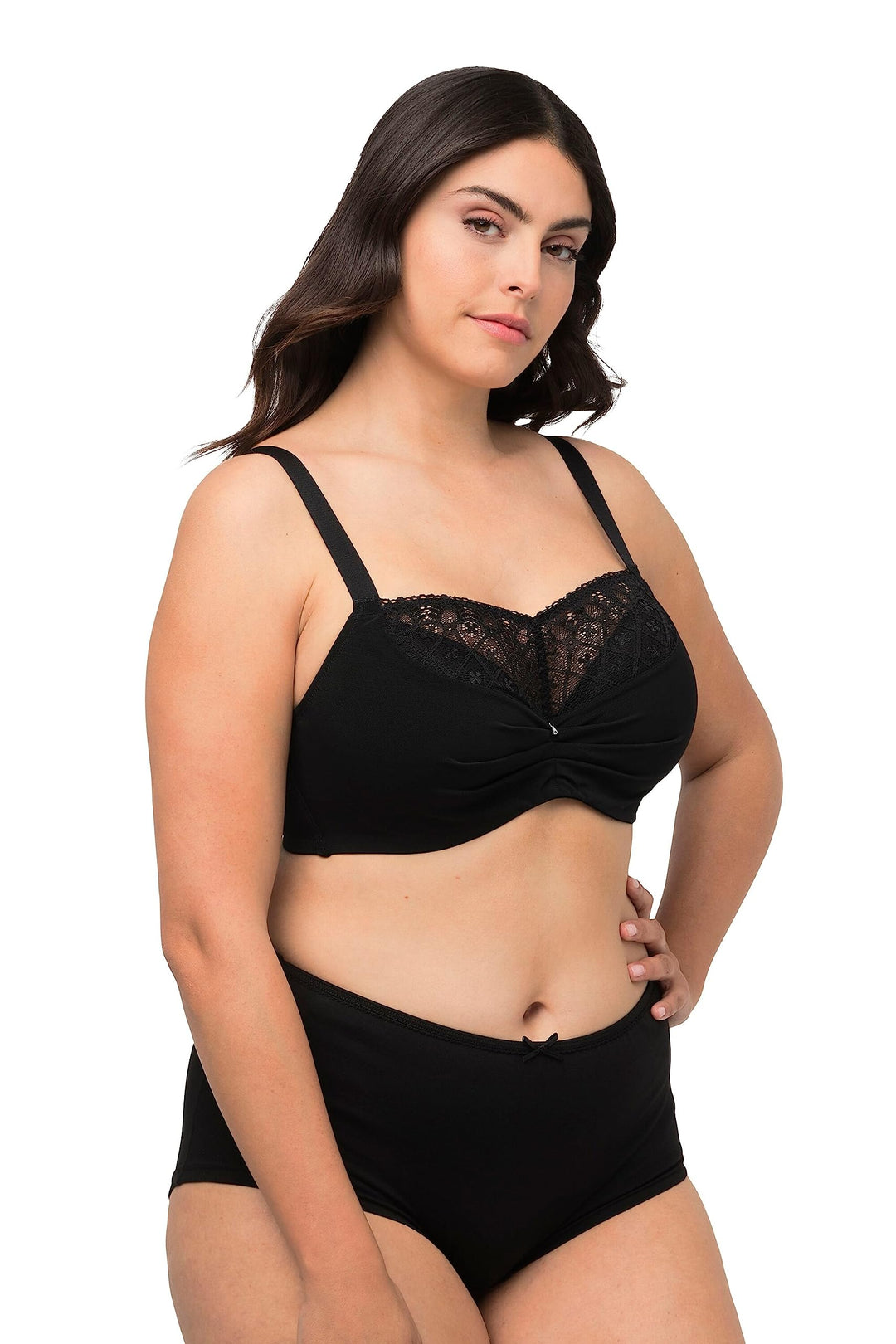 Ulla Popken Damen Miederhose, High Waist, Jacquard-Einsatz Slip 42-44 Schwarz, 42-44 Schwarz