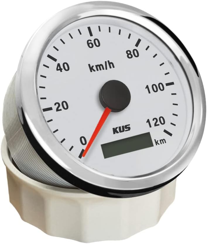 KUS Wasserdichte GPS Tacho Kilometerzähler 120KM/H Mit Hintergrundbeleuchtung Für Auto 85mm (Weiss),