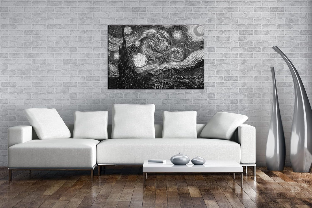 deyoli Sternenklarer Himmel Van Gogh Format: 120x80 Effekt: Schwarz&amp;Weiss als Leinwandbild, Motiv fe