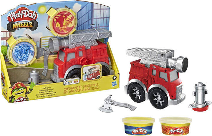 Play-Doh Wheels Kleine Feuerwehr, Spielset mit 2 Dosen, Wasser- und Feuerfarben, Feuerwehrauto für K