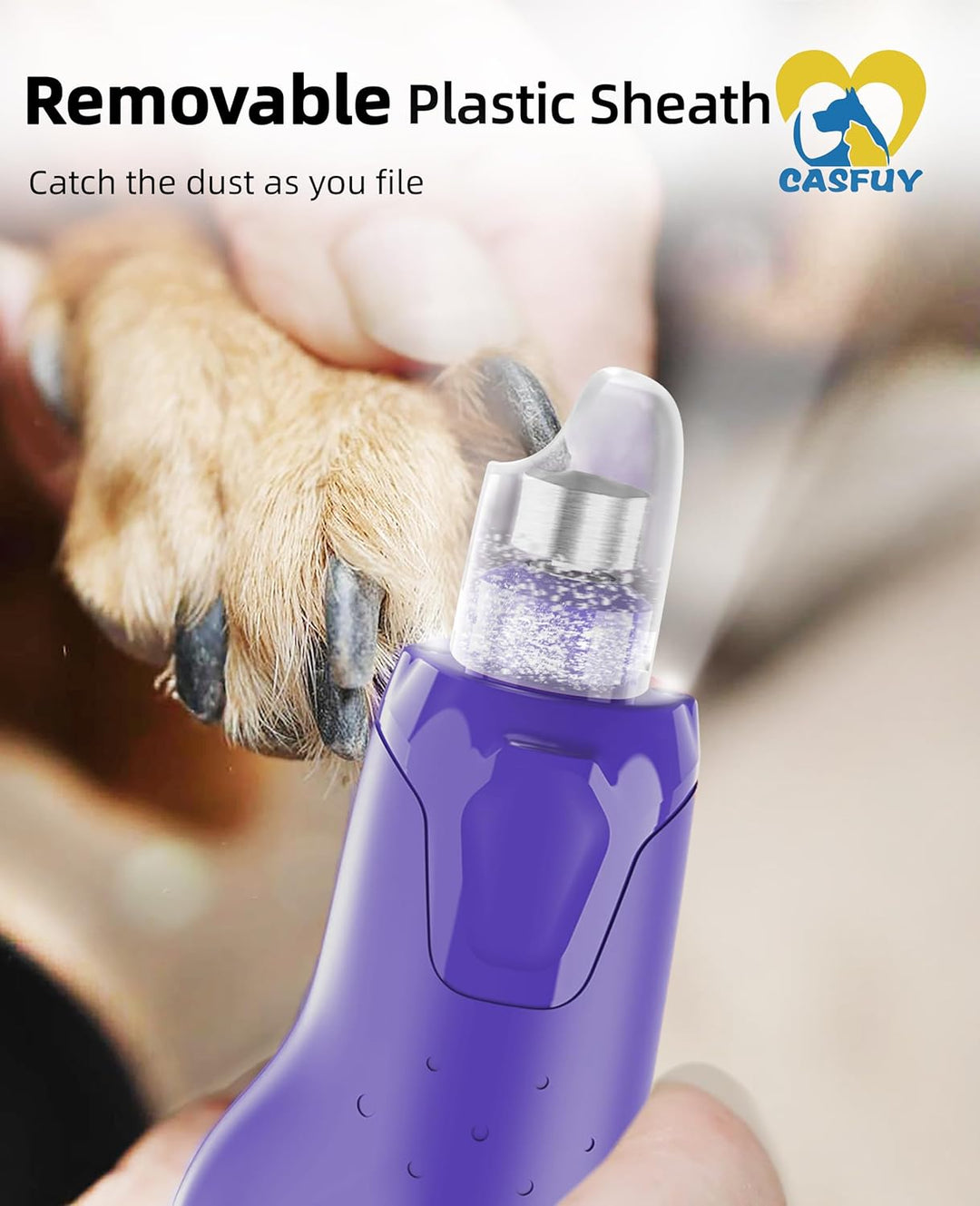 Casfuy Krallenschleifer für Hunde - (45 dB) 6-Gang-Haustier-Krallenschleifer mit 2 LED-Lichtern für