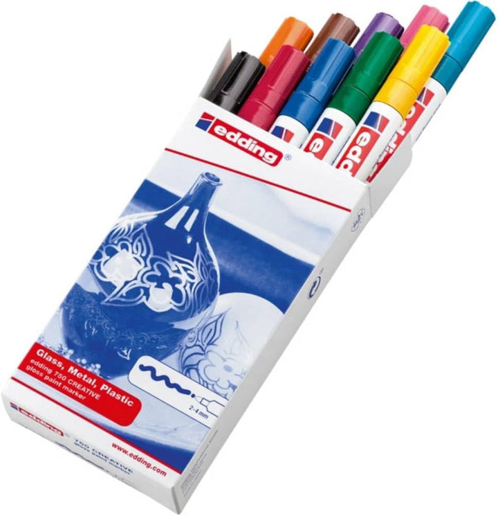 edding 750 Glanzlackmarker Set - mehrfarbig - 10 bunte Lackmarker - Rundspitze 2-4 mm - Lackstift fü