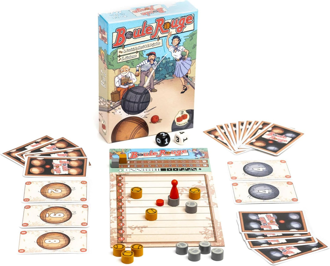 2Tomatoes Games | Boule Rouge | Brettspiel für Teams | Würfel werfen | Über Ihre Bälle zum Boliche!