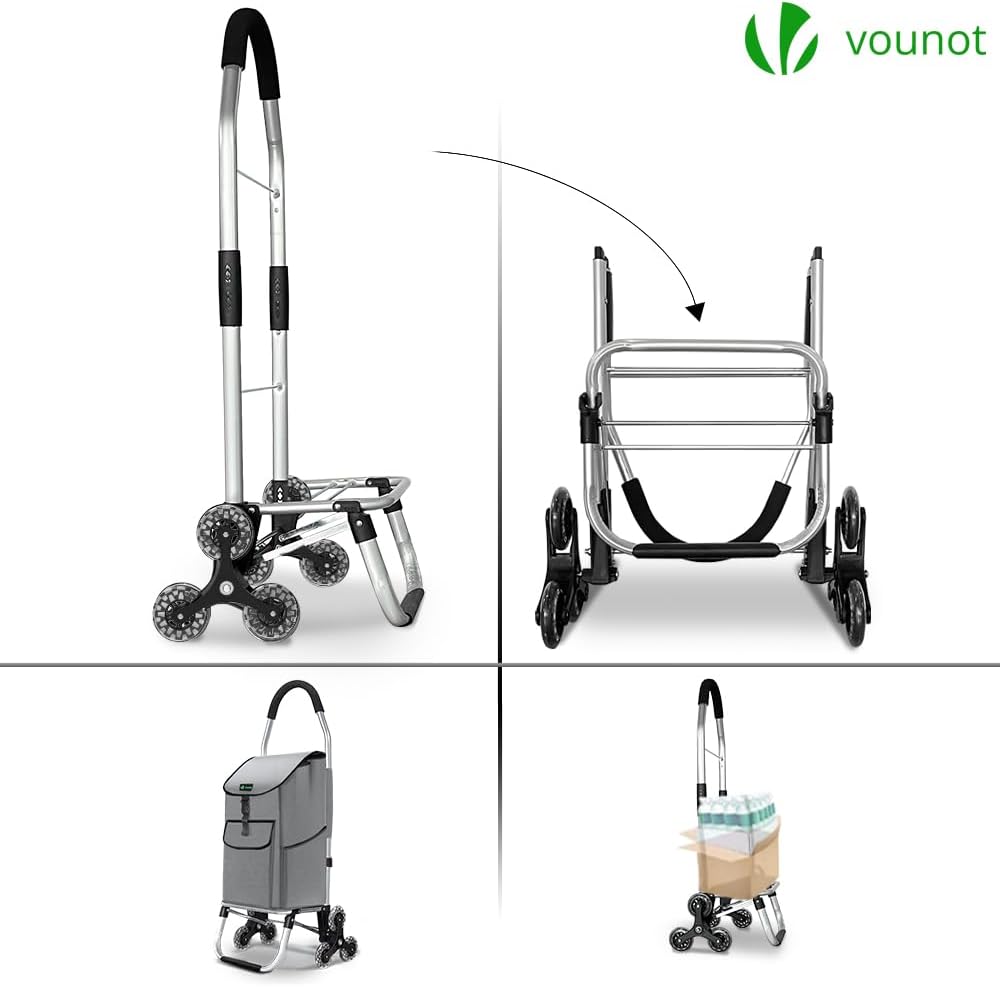 VOUNOT Aluminium Einkaufstrolley Treppensteiger, Trolly Einkaufswagen Klappbar, Hackenporsche mit 6
