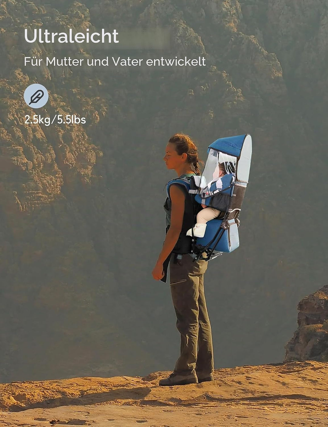 besrey Kraxe Kindertrage mit Aufbewahrungstasche, tragbare Kinderrückentrage für Reise, Kinderkraxe