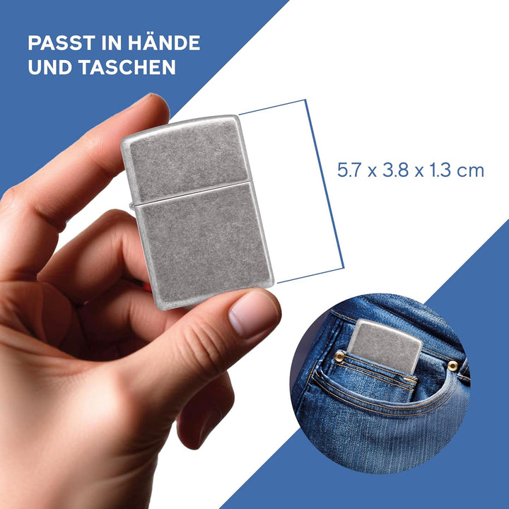 ZIPPO - Antique Silver - nachfüllbares Sturmfeuerzeug in hochwertiger Geschenkbox (Silber, Flammenmo