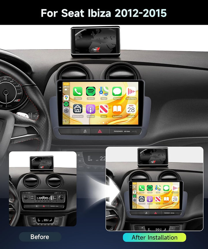 Rimoody 4G+64G Android Autoradio für Seat Ibiza 2012-2015 9 Zoll IN-Cell HD Wireless Carplay Autorad