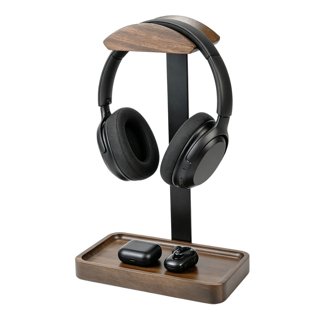 Kopfhörer Ständer für Schreibtisch - Aus massivem Holz und Aluminium, Gaming Headset Ständer mit Tab