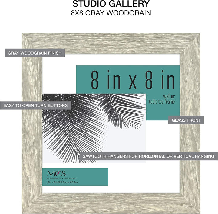 MCS 8x8 Inch Gallery Frame 2-Pack, Gray Woodgrain Studio Galerierahmen 20,3 x 20,3 cm, Grau Holzmase