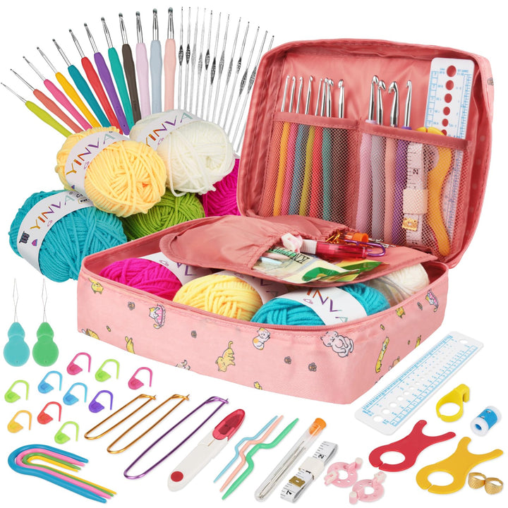 YINVA Häkelset für Anfänger 111 Stück Häkelnadel Set 0.6mm-8mm Ergonomische Häkelnadeln Crochet Set