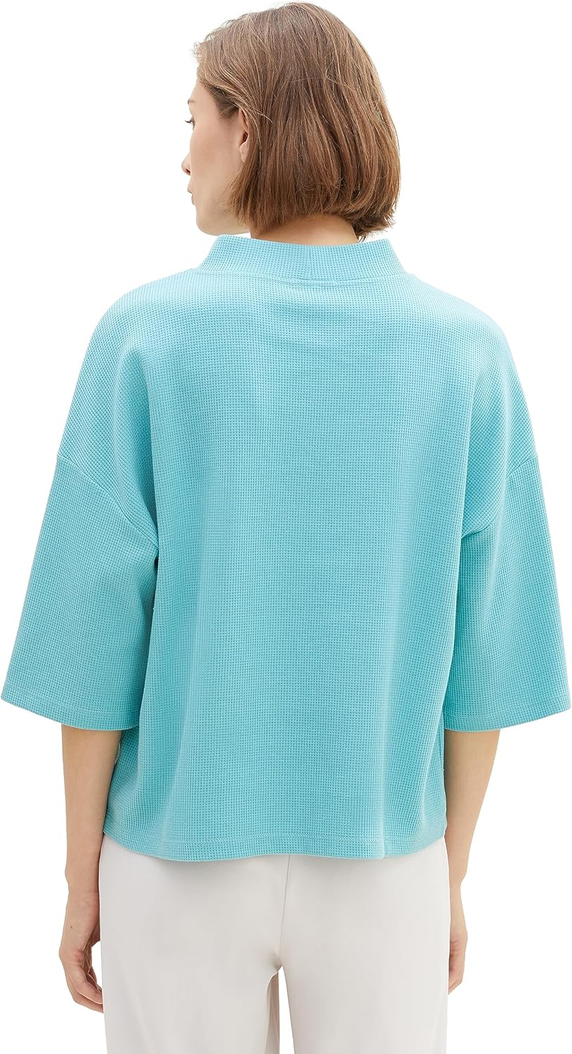 TOM TAILOR Damen Loose Fit Basic T-Shirt mit Struktur XS 10426-summer Teal, XS 10426-summer Teal