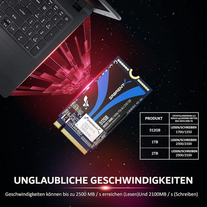 Sabrent 512 GB Rocket NVMe PCIe M.2 2242 DRAM-freie interne Hochleistungs-SSD mit geringem Stromverb