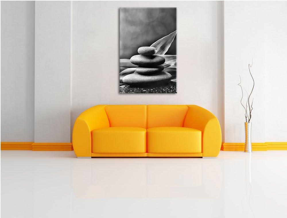 Pixxprint Monocrome, Zen Steine mit Blättern, Format: 100x70 auf Leinwand, 100x70