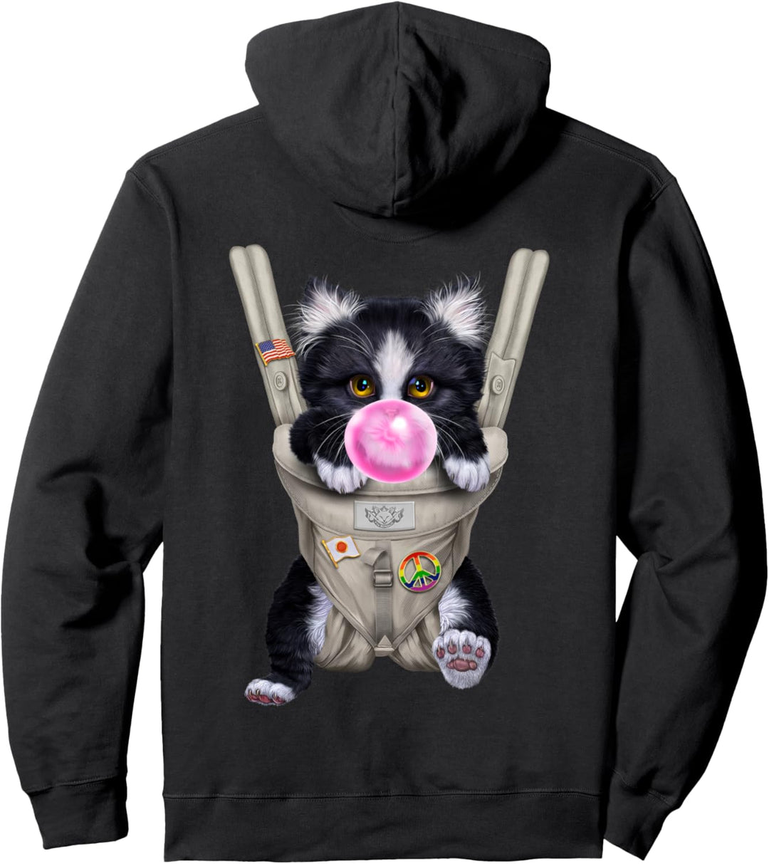 Zweifarbiges Katzee mit Kaugummi in der Babytrage Pullover Hoodie