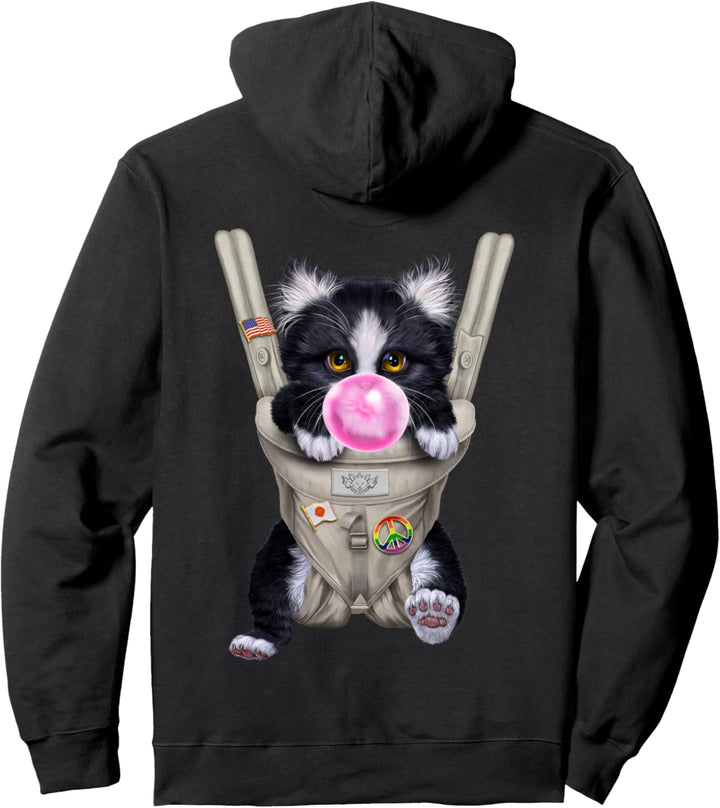Zweifarbiges Katzee mit Kaugummi in der Babytrage Pullover Hoodie