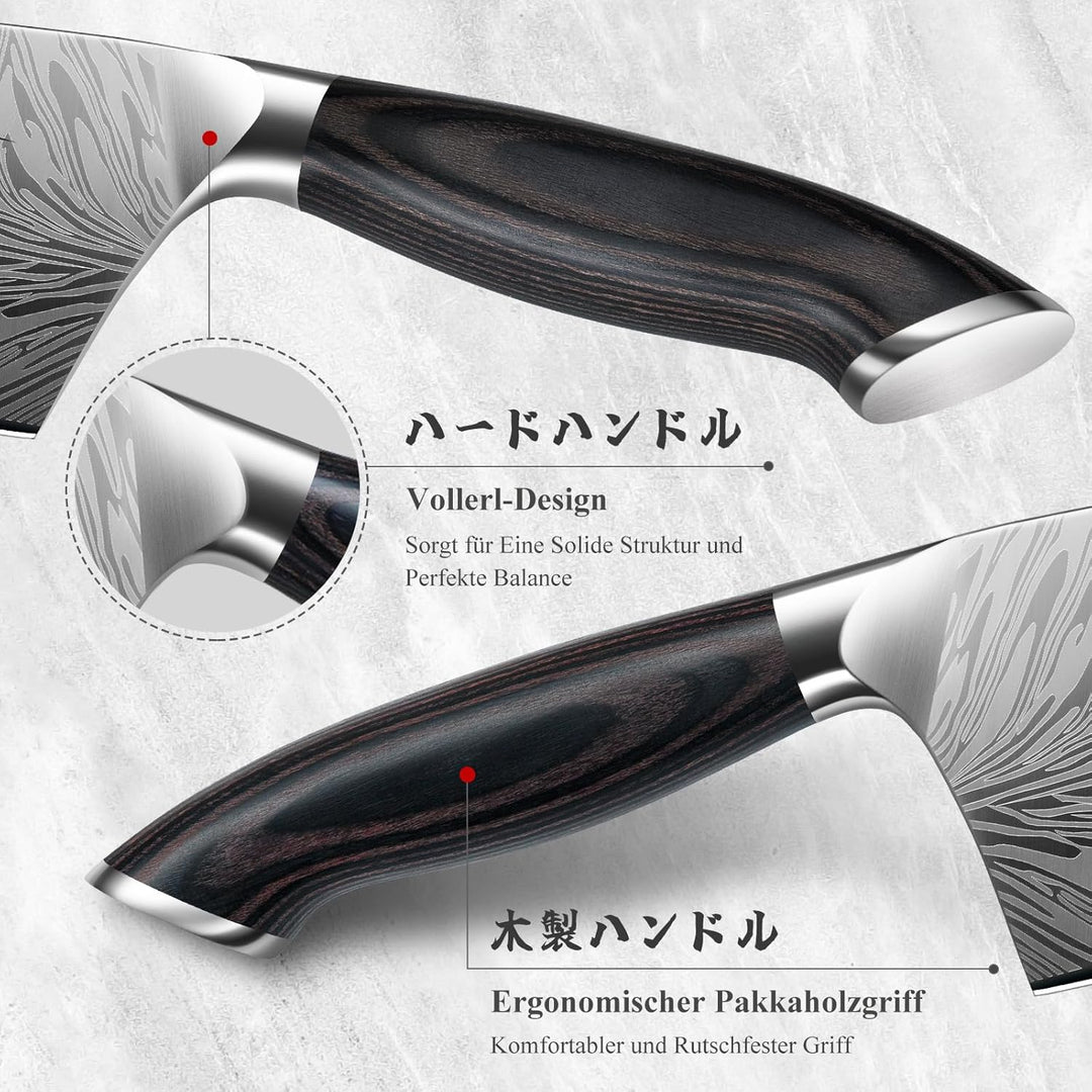 SANMEIHO Küchenmesser aus Pulverstahl, 18 cm Japanisches Hackmesser Kohlenstoffreicher 63 HRC-Stahl