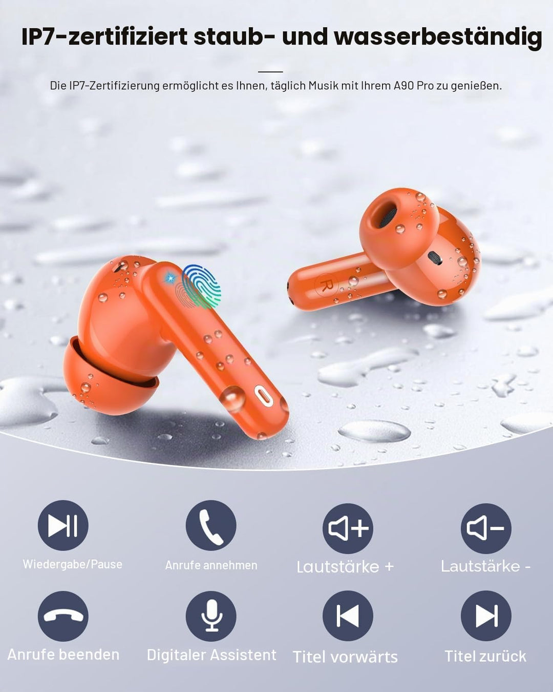Btootos Bluetooth Kopfhörer, Kopfhörer Kabellos Bluetooth 5.4 Sport In Ear Kopfhörer mit 4 Mikrofon,