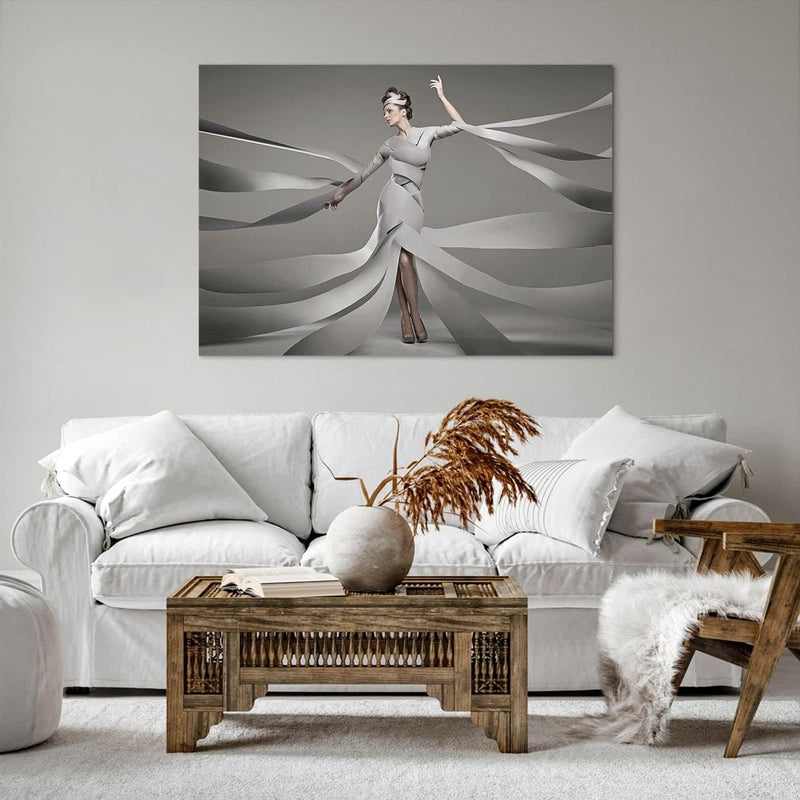 Bilder auf Leinwand 100x70cm Leinwandbild Frau Modell Streifen Emotionen Gross Wanddeko Bild Schlafz