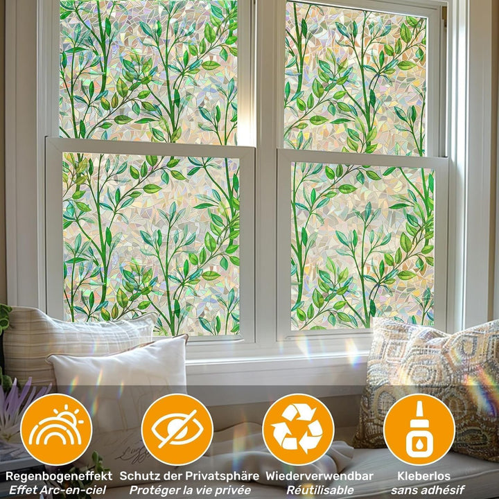 Cinbee 3D Fensterfolie Selbsthaftend Regenbogen Folie Fenster Blickdicht Dekorfolie Bunt (Transparen