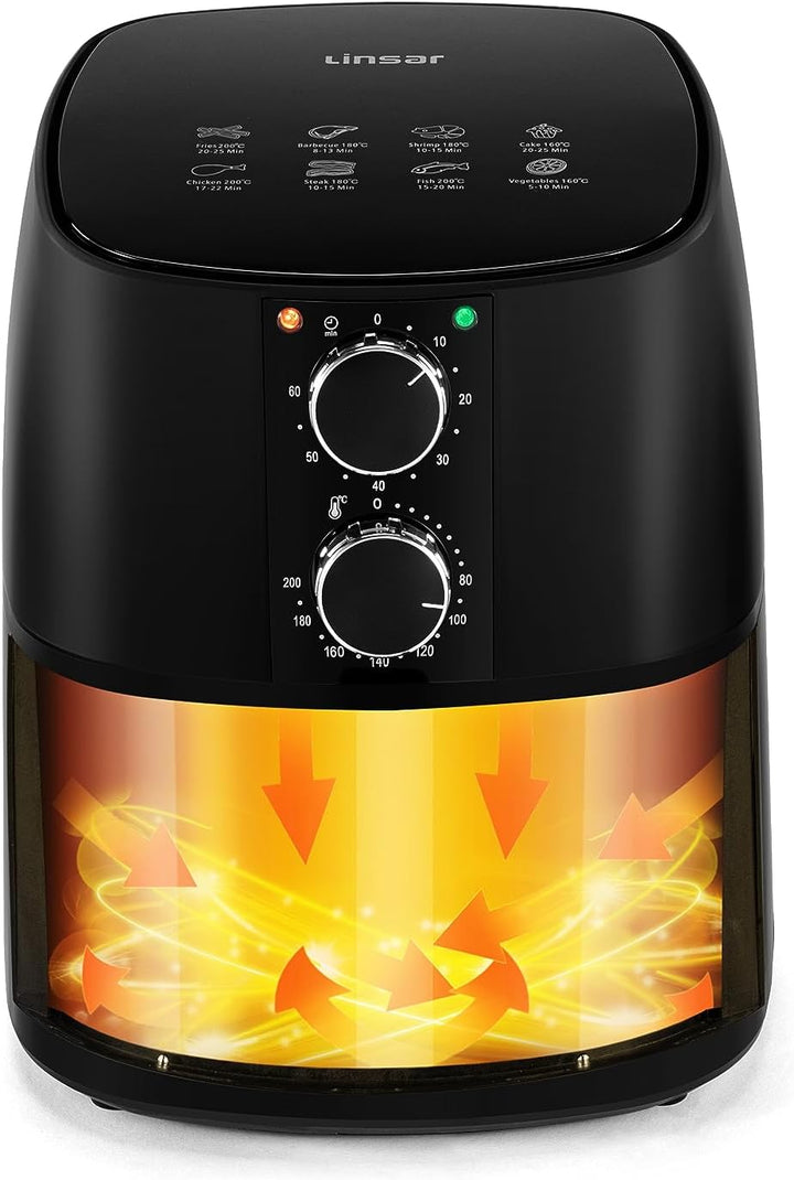 Heissluftfritteuse 4L - Airfryer mit Timer und Warmhaltefunktion - Temperatur wählbar - Energiespare