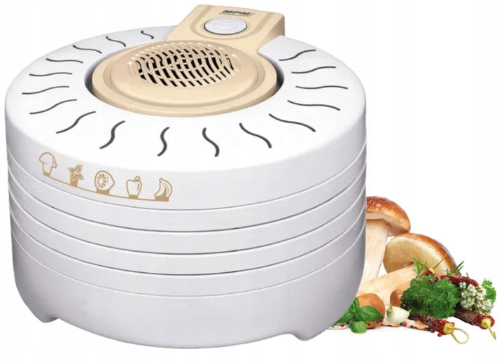 MPM MSG-03 Dörrautomat Elektrischer, 4 Stapelbare Tabletts 28 cm, BPA frei, Trocknet Obst, Gemüse, K