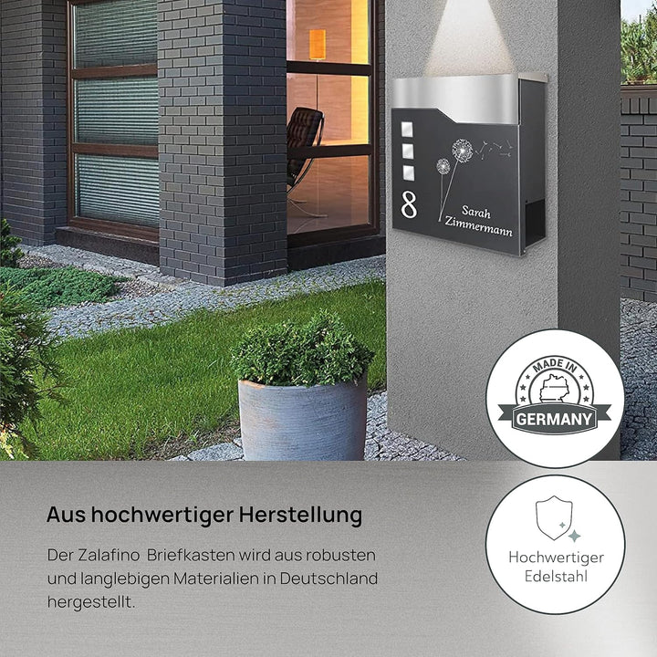 Zalafino Briefkasten anthrazit RAL 7016 mit Beschriftung - individualisierbarer Design-Briefkasten a