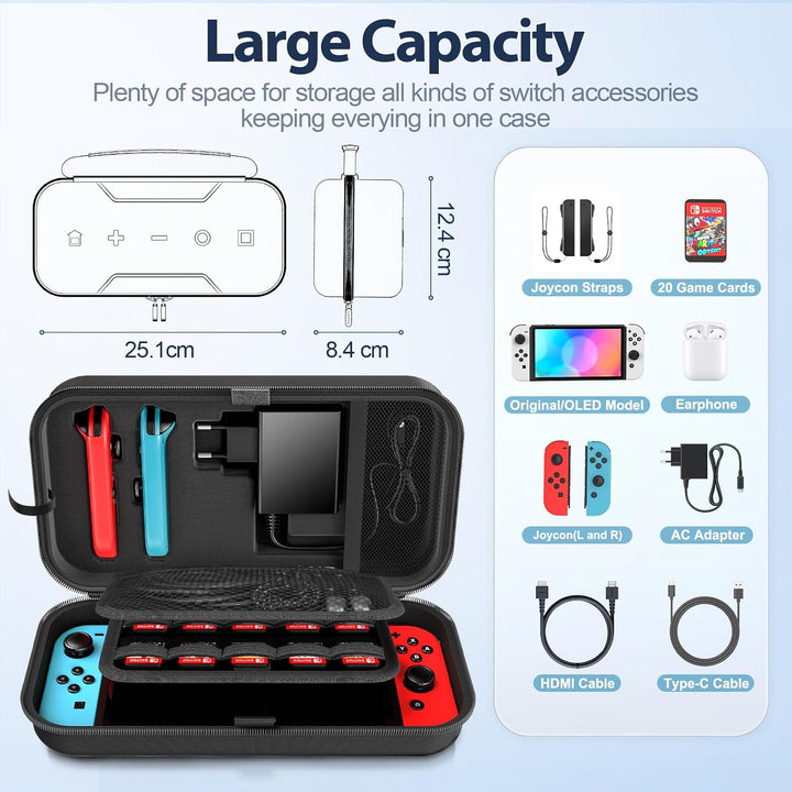 Switch Tasche kompatibel mit Nintendo Switch/OLED-Modell, Grosse Switch Tragetasche für Joycon und E